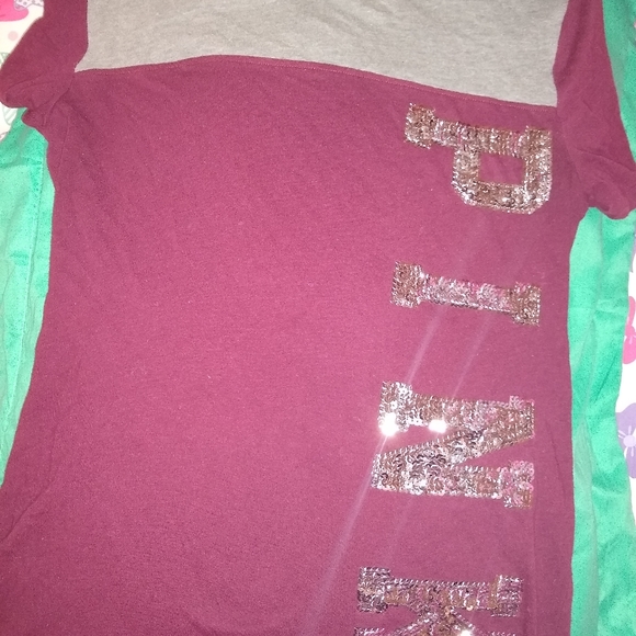 Pink tee shirt. Maroon shirt with silver sequins. - Picture 2 of 2